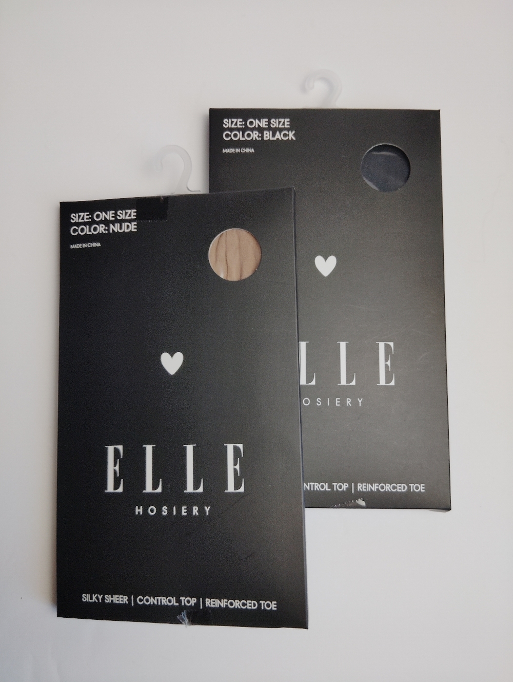Elle Hosiery Silky Sheer Control Top Reinforced Toe - Set of 2 Black Nude 5'-5'8